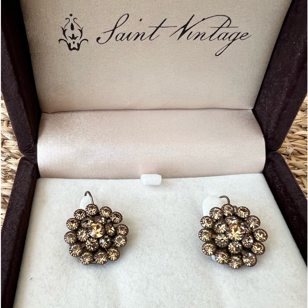 Saint Vintage toffee colored crystal earrings in box. Never worn.